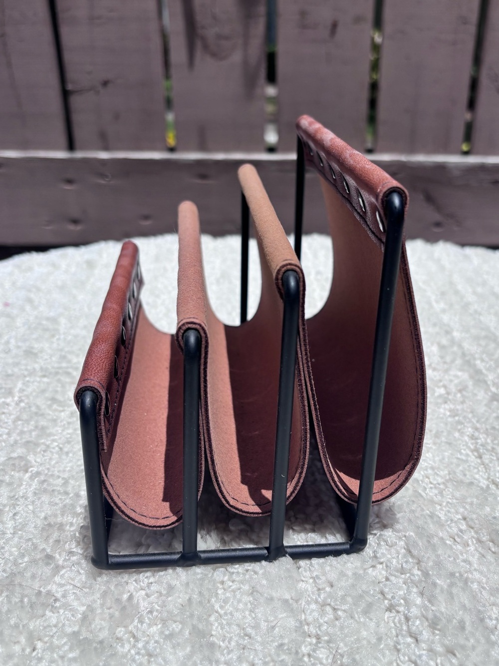 Rust Brown Leather Letter Holder with Black Metal Frame - Picture 3 of 6